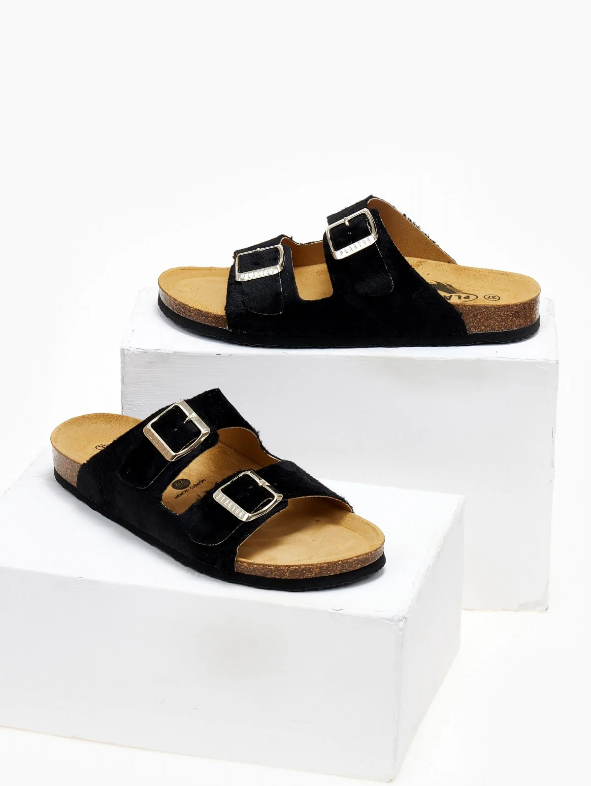 Σανδάλια με συνθετικό ponyskin - Μαύρο - Image 7