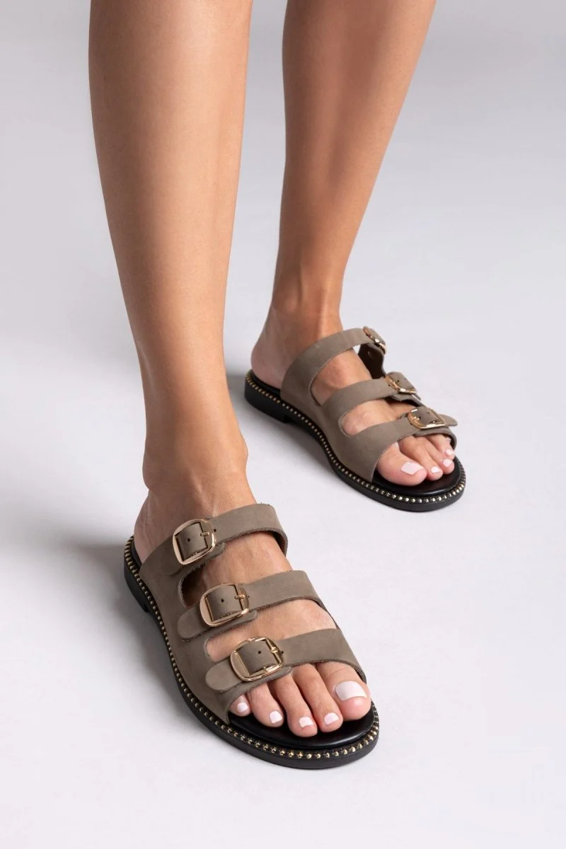 Σανδάλια από δερμάτινο nubuck - χακί - Image 2