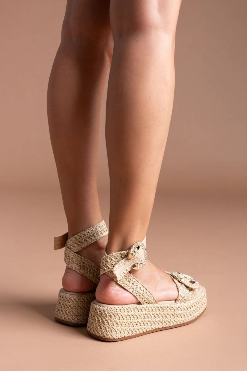 Flatforms με μπαρέτα και στρας - Μπεζ - Image 3
