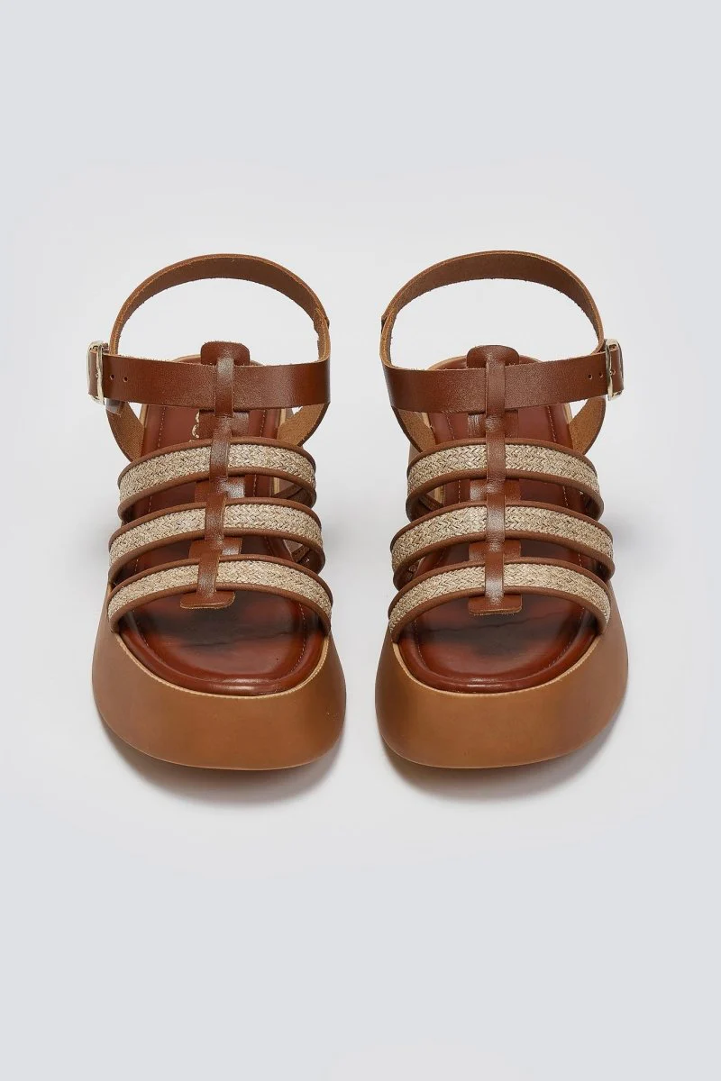 Δερμάτινα σανδάλια flatform gladiator - Ταμπά - Image 6