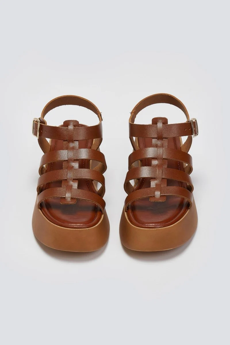Δερμάτινα σανδάλια gladiator flatform - Ταμπά - Image 6
