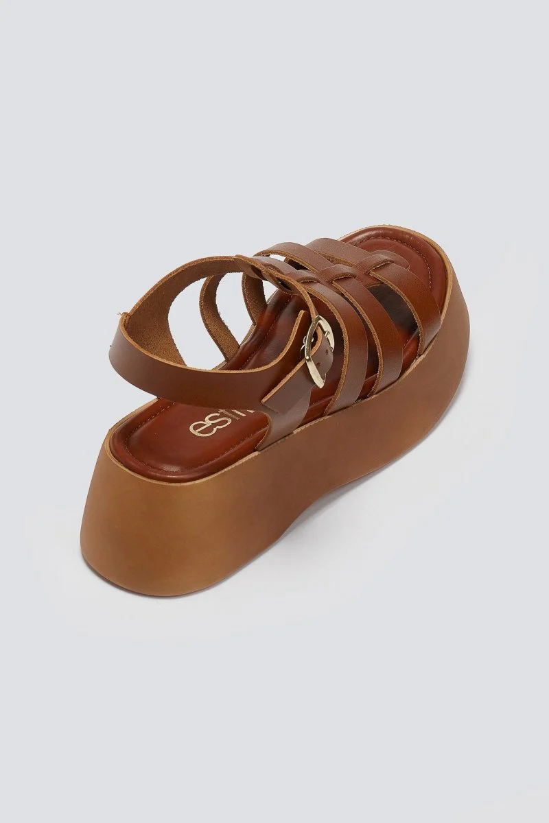 Δερμάτινα σανδάλια gladiator flatform - Ταμπά - Image 7