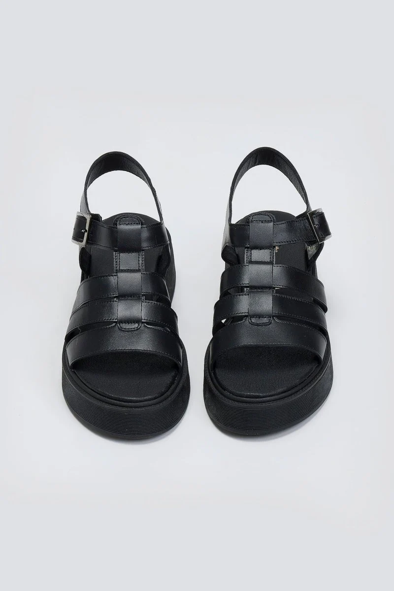 Δερμάτινα σανδάλια flatform gladiator - Μαύρο - Image 3