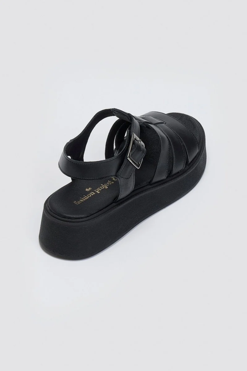 Δερμάτινα σανδάλια flatform gladiator - Μαύρο - Image 4