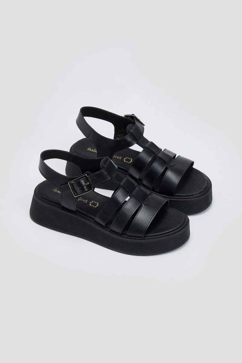 Δερμάτινα σανδάλια flatform gladiator - Μαύρο - Image 5