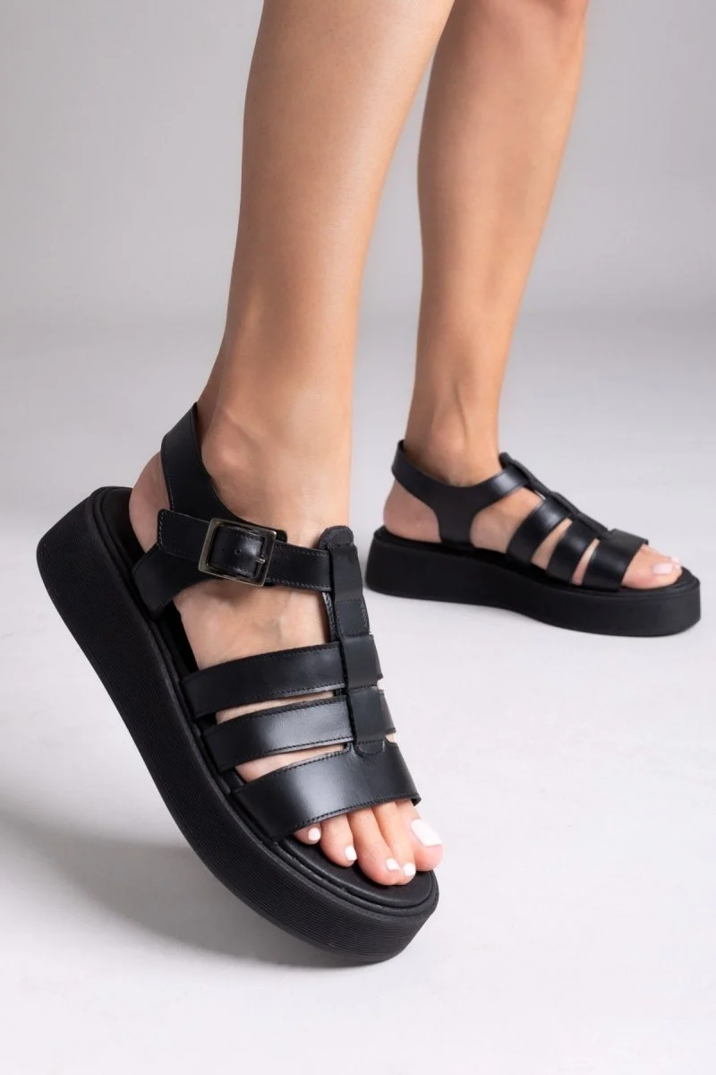 Δερμάτινα σανδάλια flatform gladiator - Μαύρο - Image 6