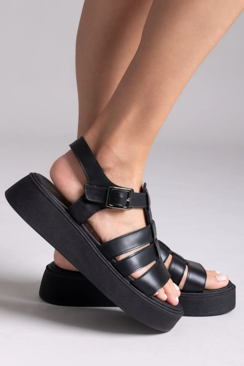 Δερμάτινα σανδάλια flatform gladiator - Μαύρο - Image 7