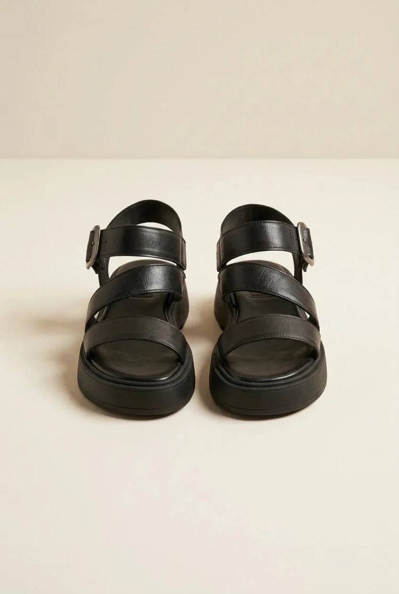 Δερμάτινα σανδάλια flatform - Μαύρο - Image 3