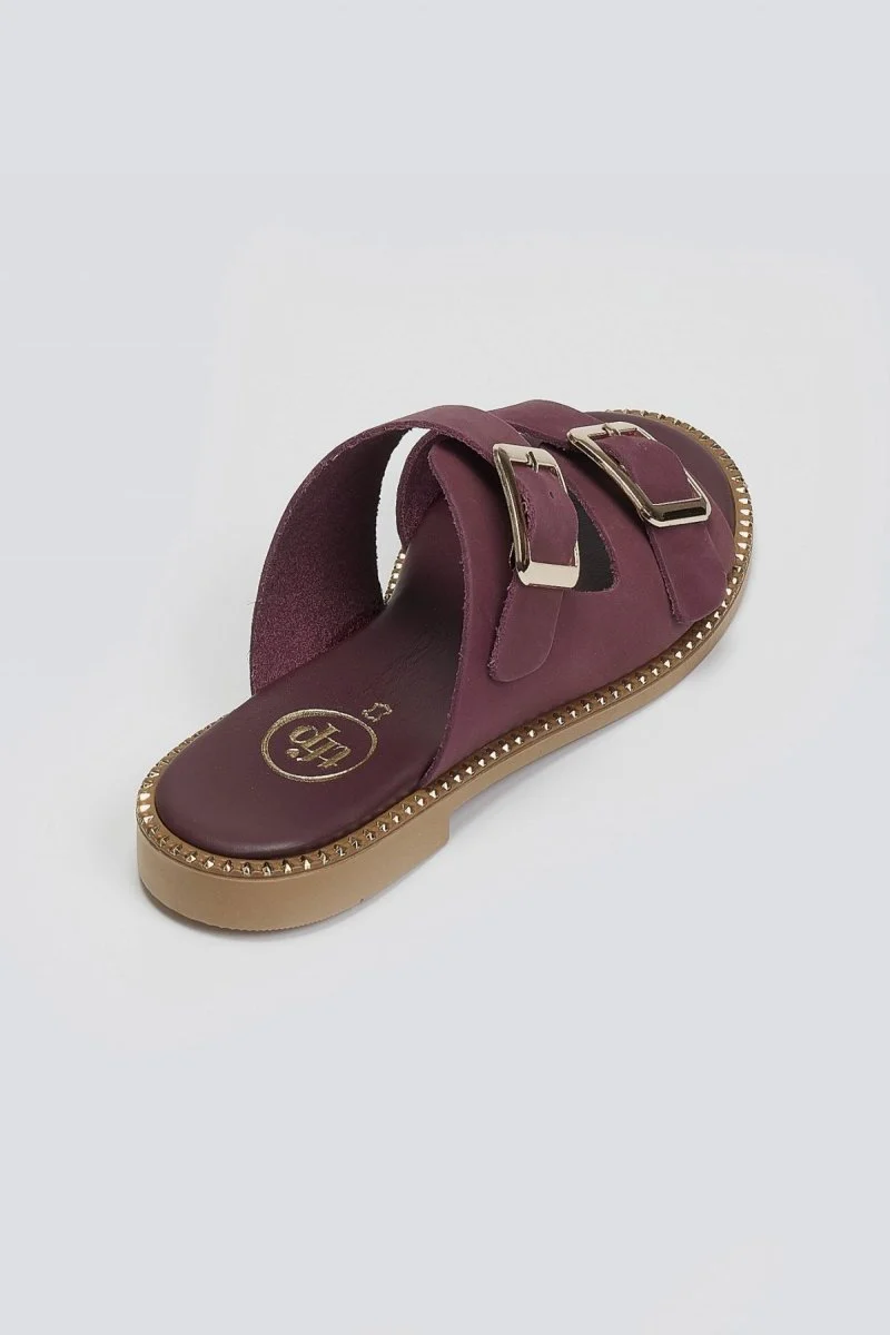 Σανδάλια με αγκράφα από δερμάτινο nubuck - Μπορντό - Image 5