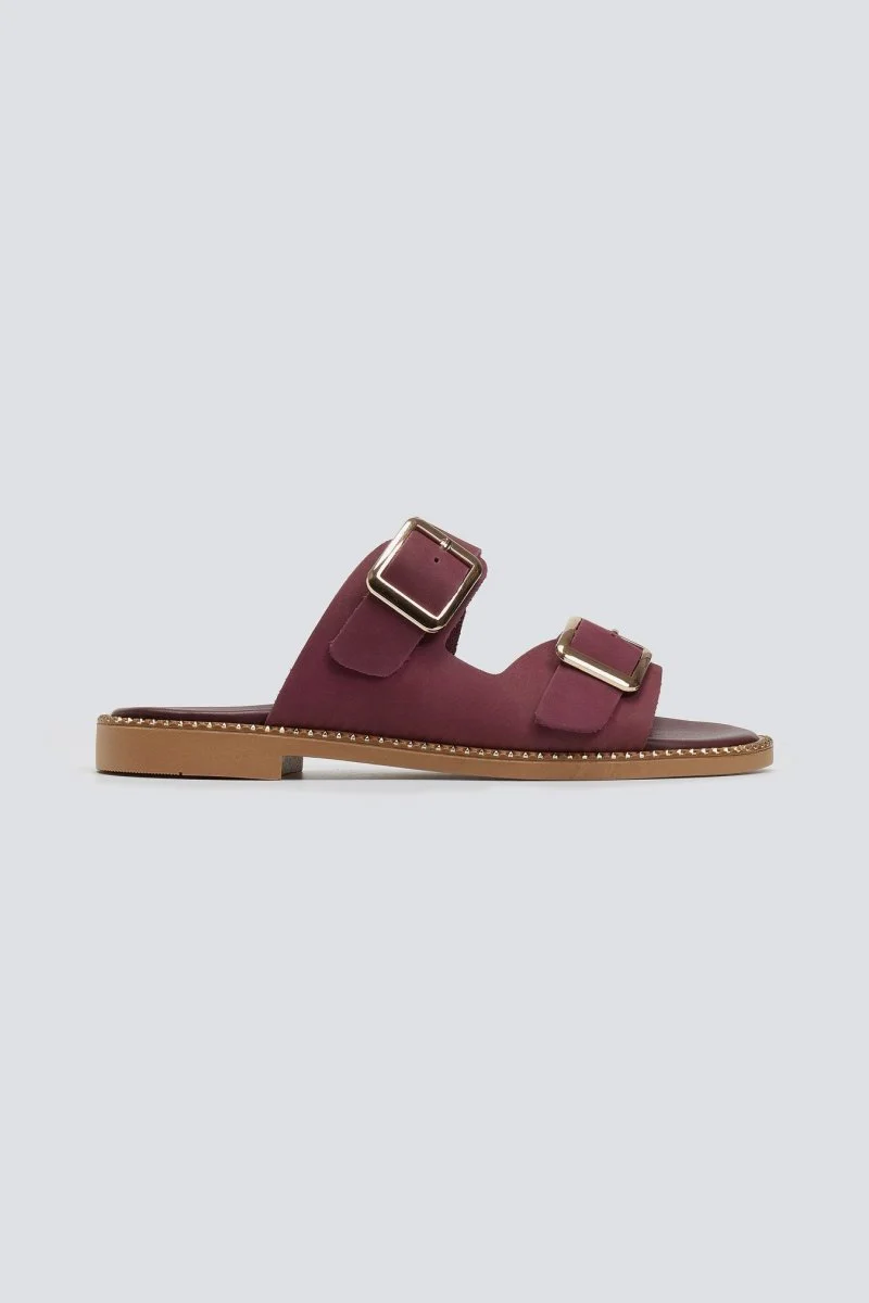 Σανδάλια με αγκράφα από δερμάτινο nubuck - Μπορντό - Image 8