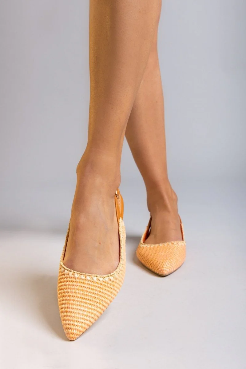 Ψάθινες μυτερές μπαλαρίνες slingback - Ροδακινί - Image 6