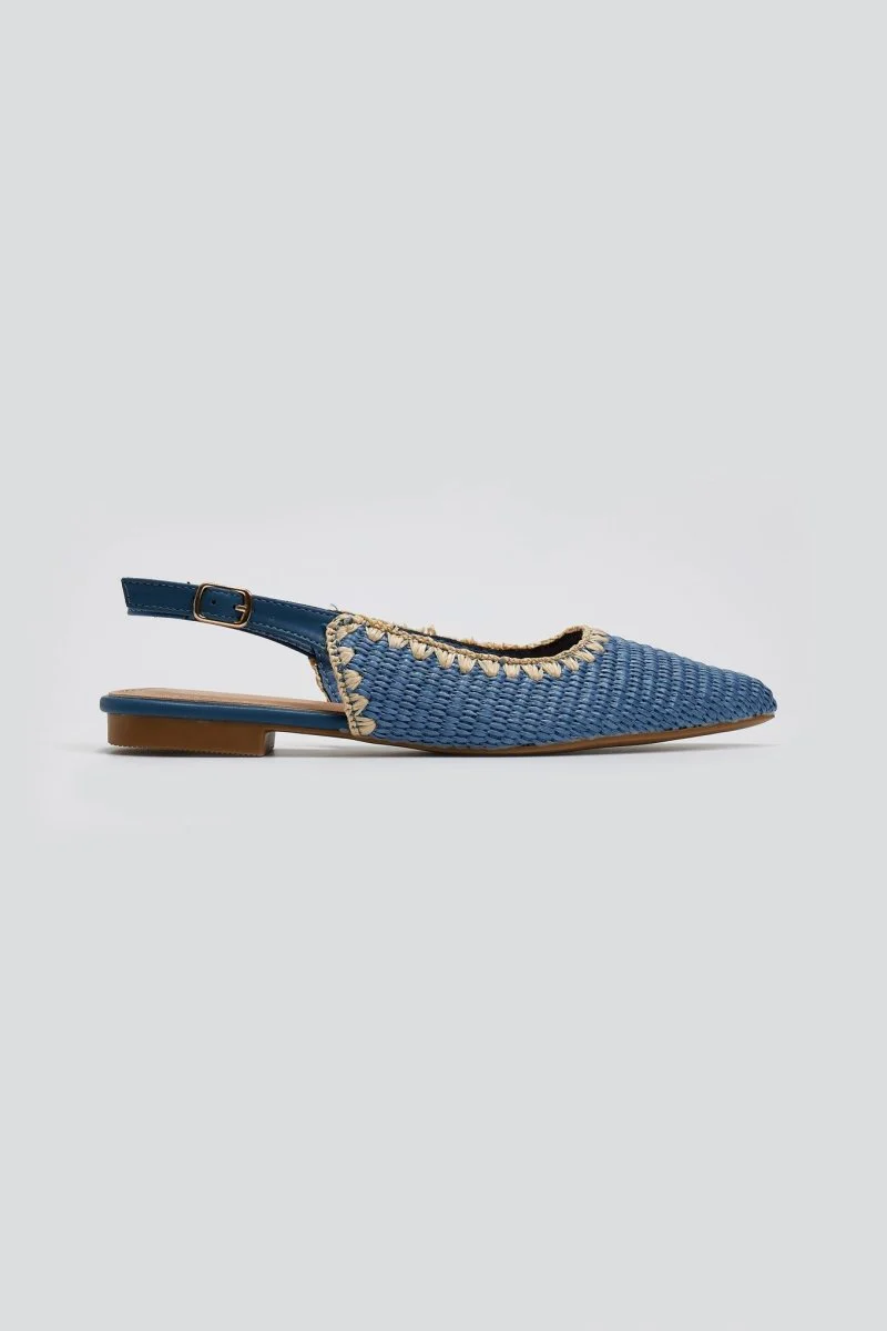 Ψάθινες μυτερές μπαλαρίνες slingback - Γαλάζιο