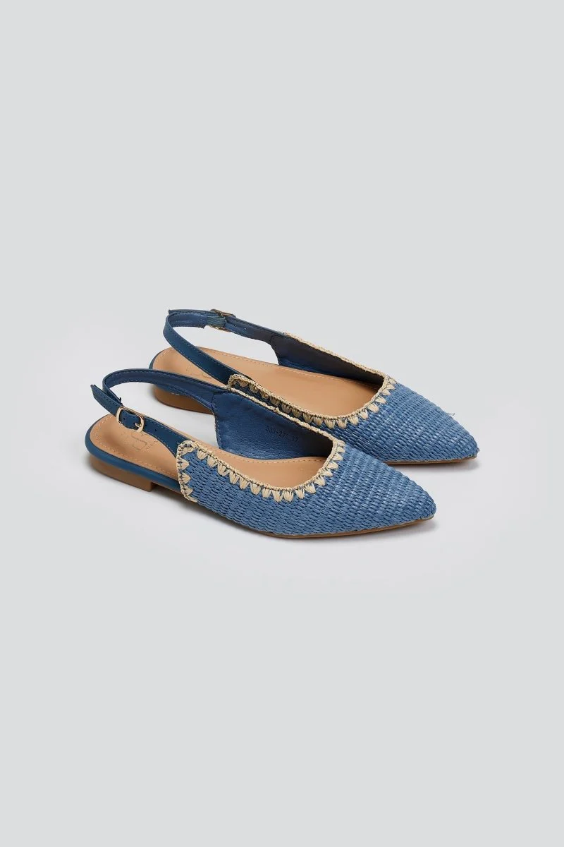 Ψάθινες μυτερές μπαλαρίνες slingback - Γαλάζιο - Image 2