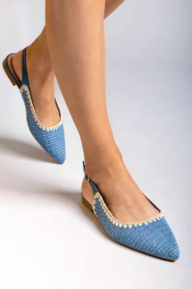 Ψάθινες μυτερές μπαλαρίνες slingback - Γαλάζιο - Image 6