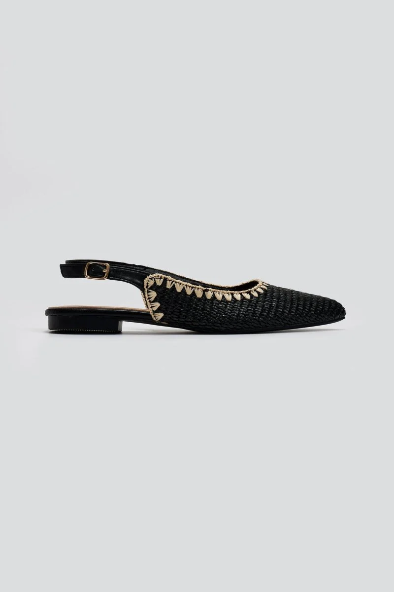 Ψάθινες μυτερές μπαλαρίνες slingback - Μαύρο