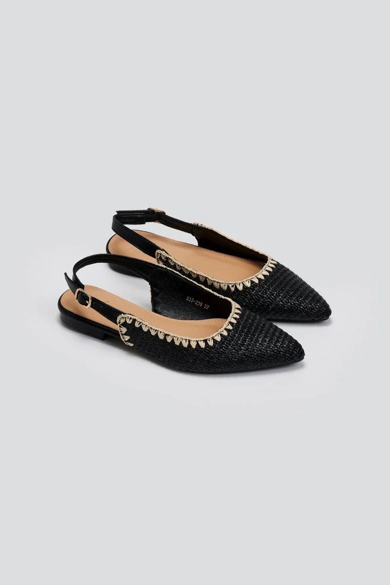 Ψάθινες μυτερές μπαλαρίνες slingback - Μαύρο - Image 2