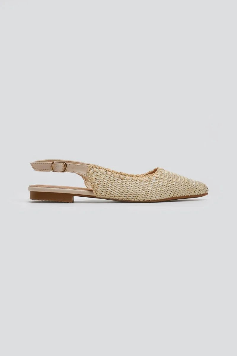 Ψάθινες μυτερές μπαλαρίνες slingback - Μπεζ