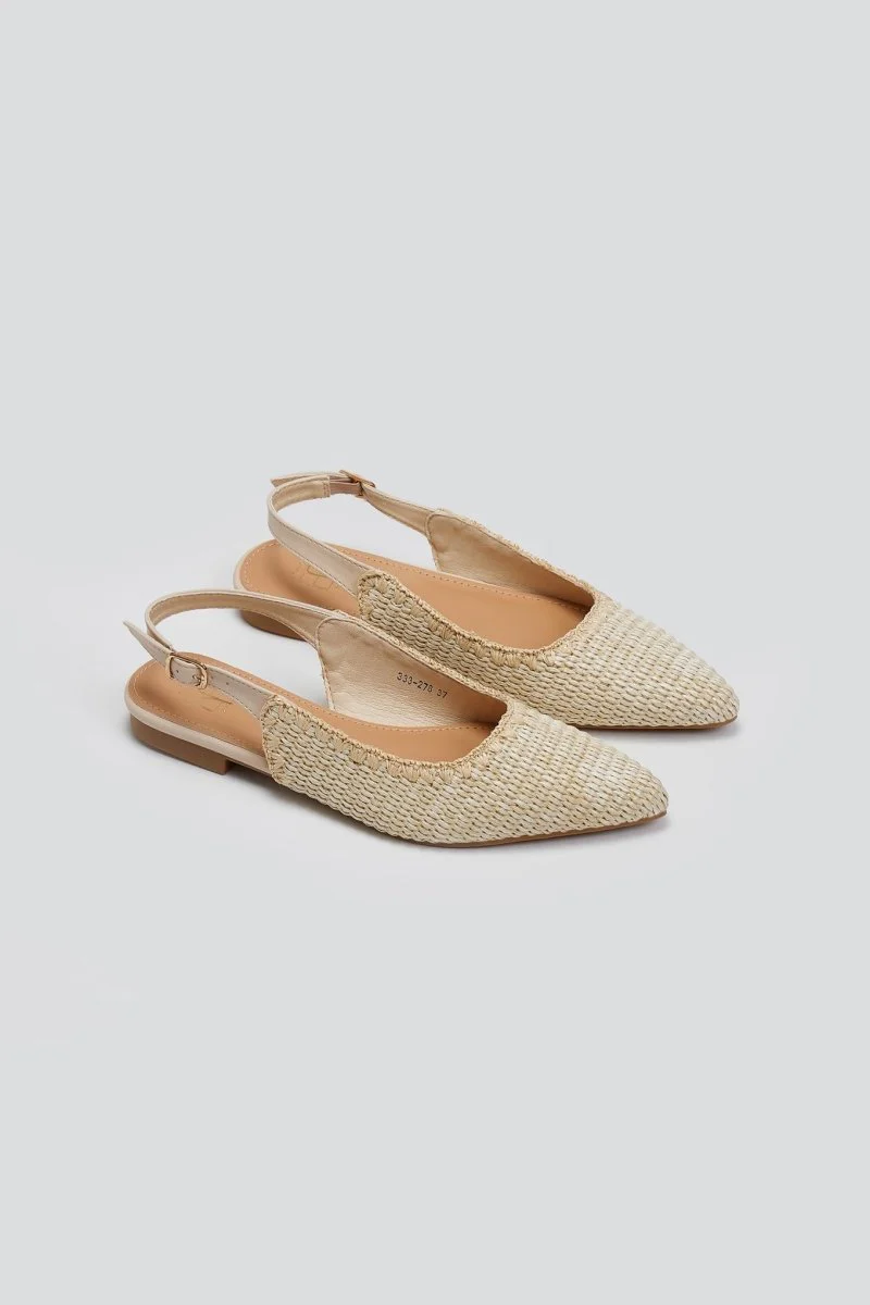 Ψάθινες μυτερές μπαλαρίνες slingback - Μπεζ - Image 2