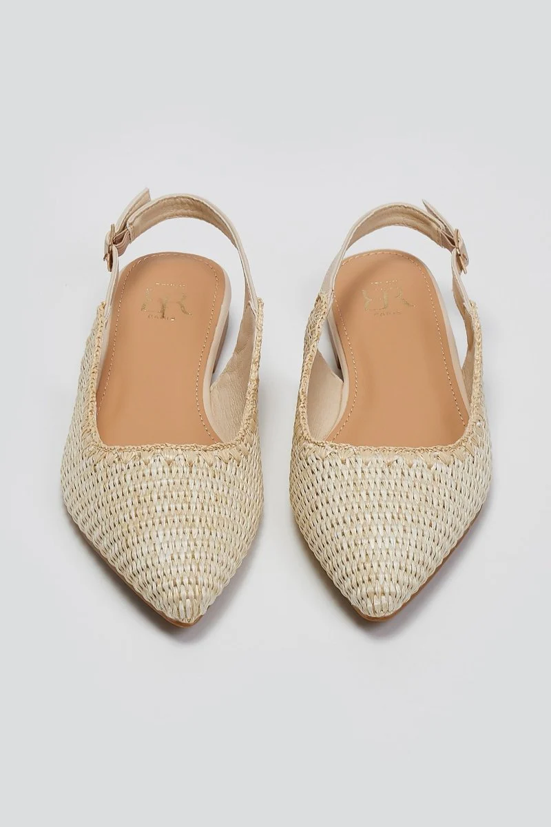 Ψάθινες μυτερές μπαλαρίνες slingback - Μπεζ - Image 3