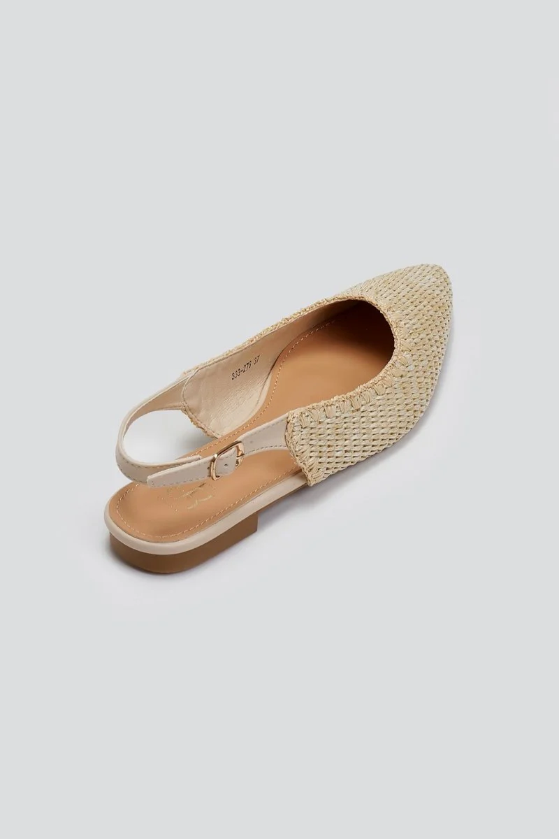 Ψάθινες μυτερές μπαλαρίνες slingback - Μπεζ - Image 4