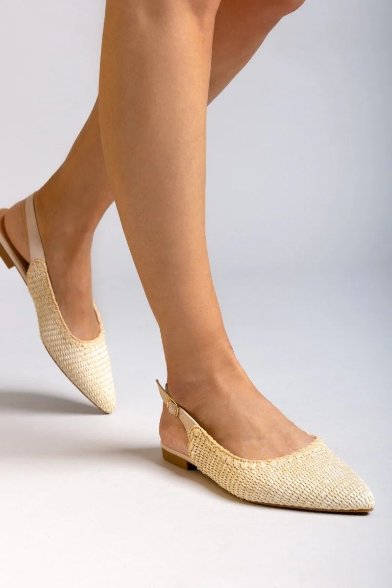 Ψάθινες μυτερές μπαλαρίνες slingback - Μπεζ - Image 5