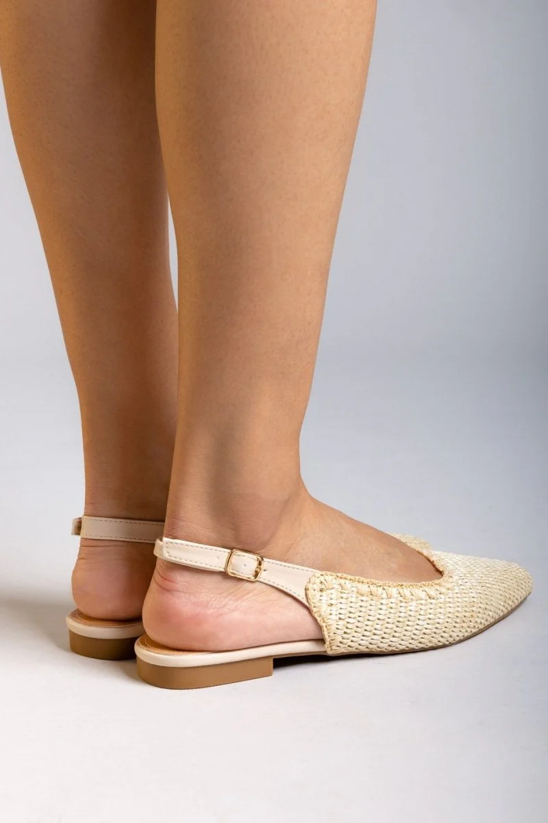 Ψάθινες μυτερές μπαλαρίνες slingback - Μπεζ - Image 6