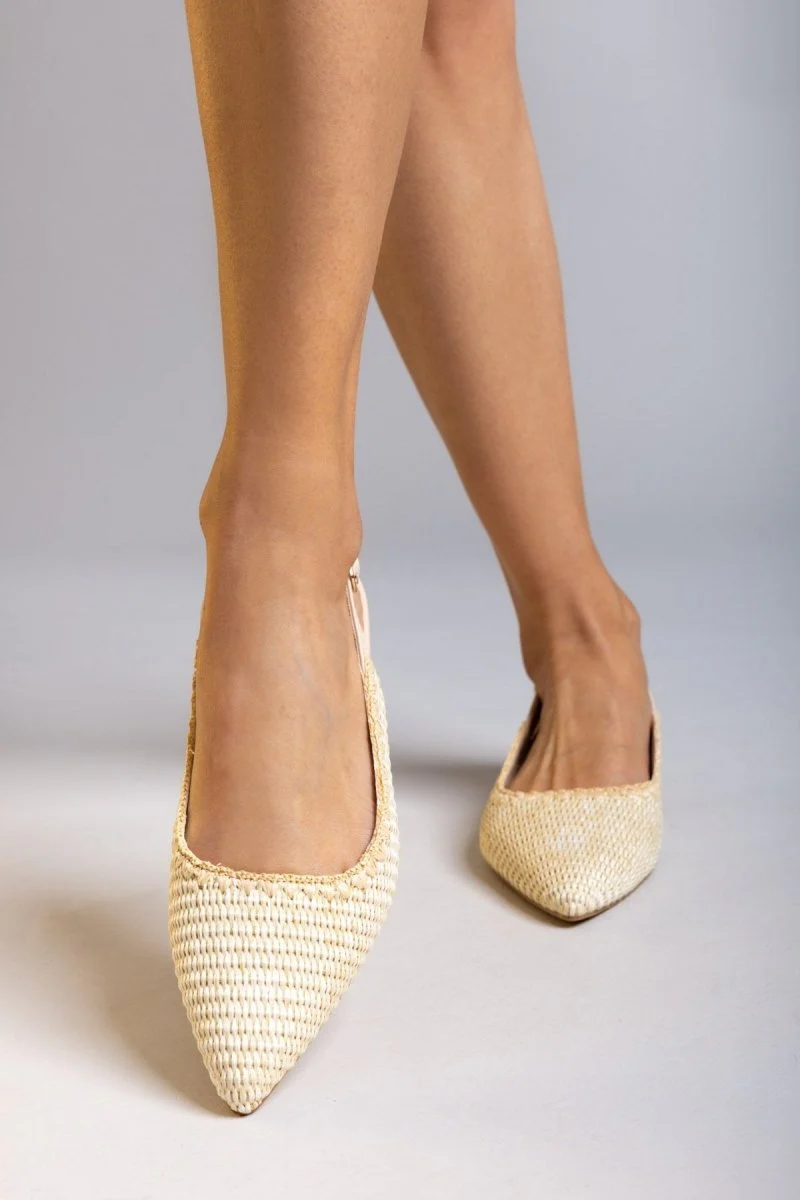 Ψάθινες μυτερές μπαλαρίνες slingback - Μπεζ - Image 7