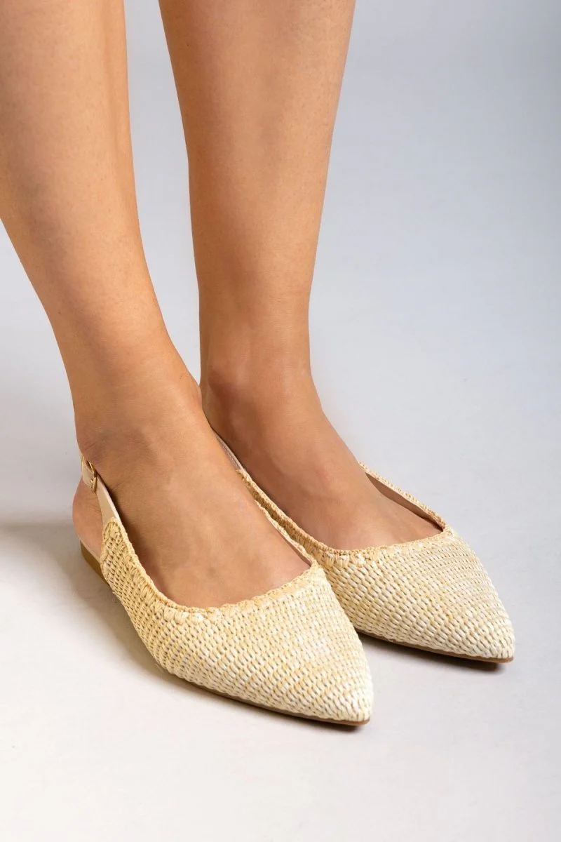 Ψάθινες μυτερές μπαλαρίνες slingback - Μπεζ - Image 8