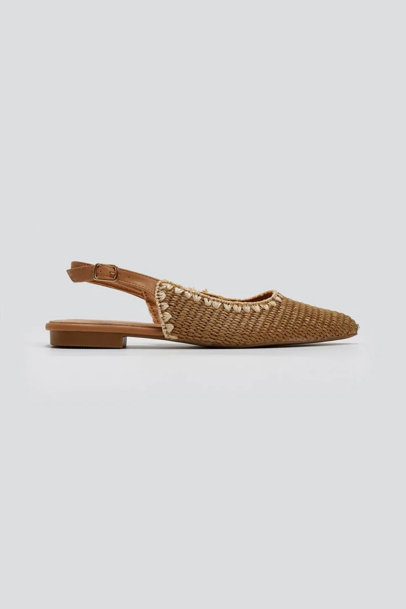 Ψάθινες μυτερές μπαλαρίνες slingback - Κάμελ - Image 2