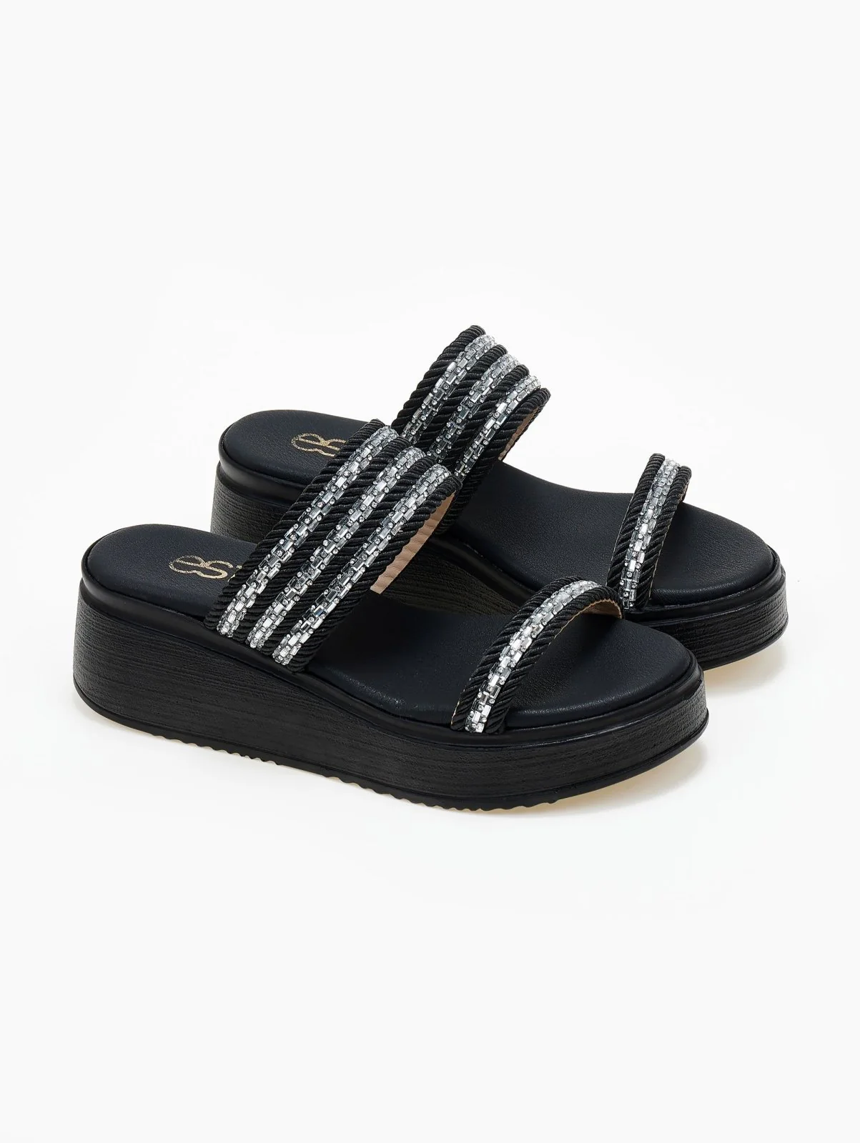 Σανδάλια Flatform με σχοινί και πέτρες - Μαύρο - Image 4