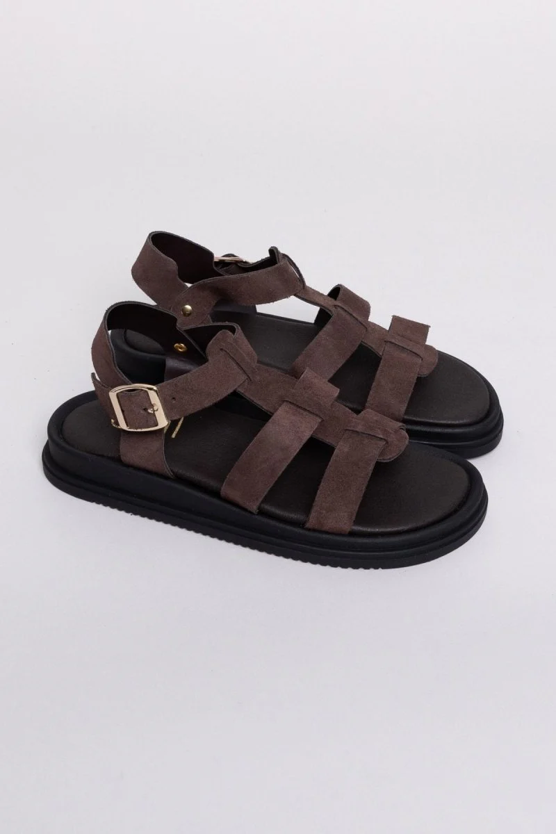 Δερμάτινα suede σανδάλια gladiator - Καφέ - Image 5