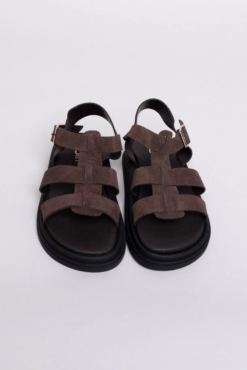 Δερμάτινα suede σανδάλια gladiator - Καφέ - Image 7