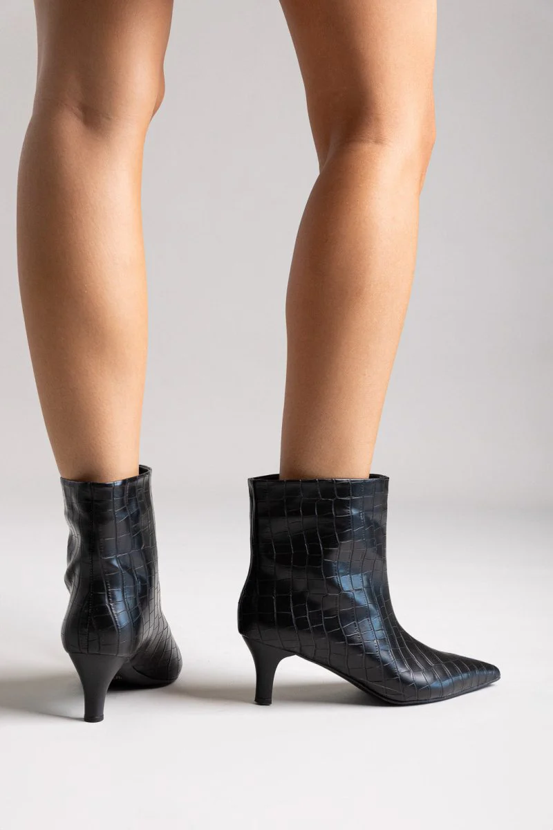 Μποτάκια με kitten heel - Μαύρο Κροκό - Image 5