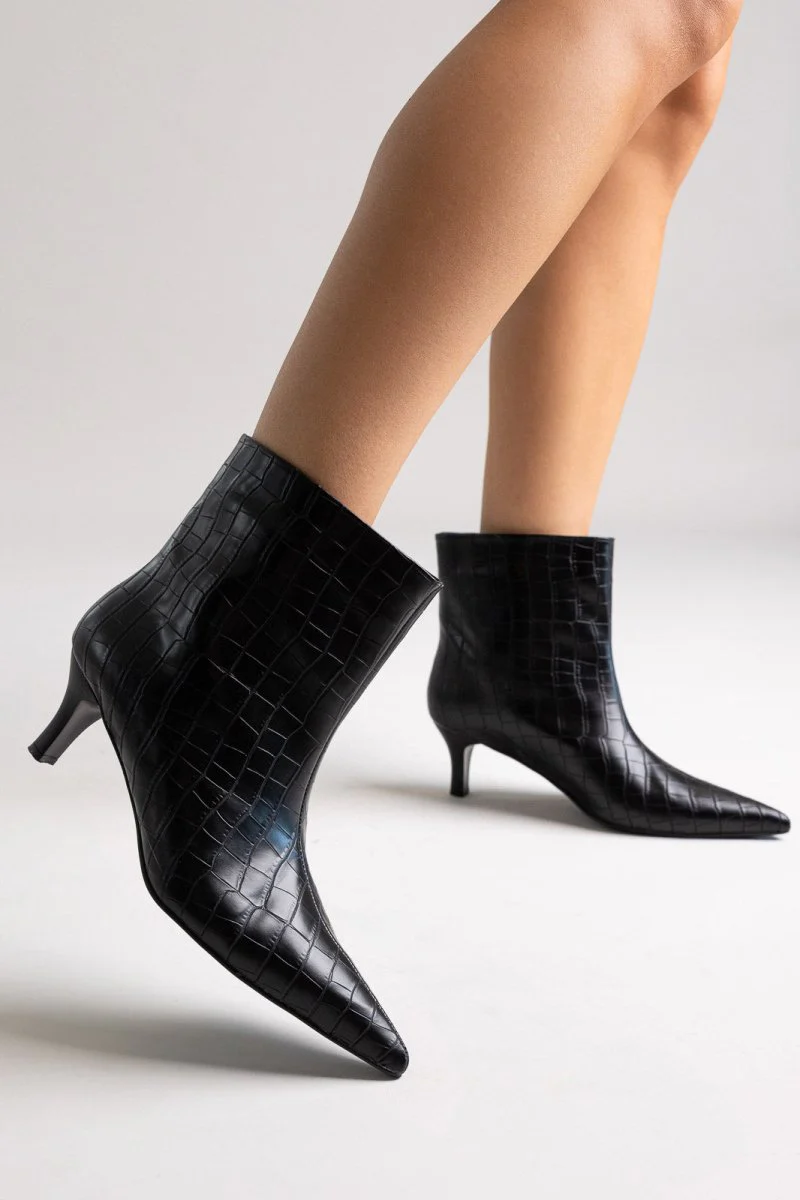 Μποτάκια με kitten heel - Μαύρο Κροκό - Image 6