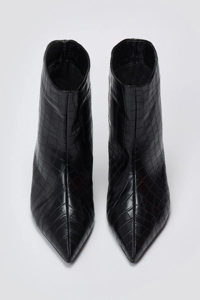 Μποτάκια με kitten heel - Μαύρο Κροκό - Image 8