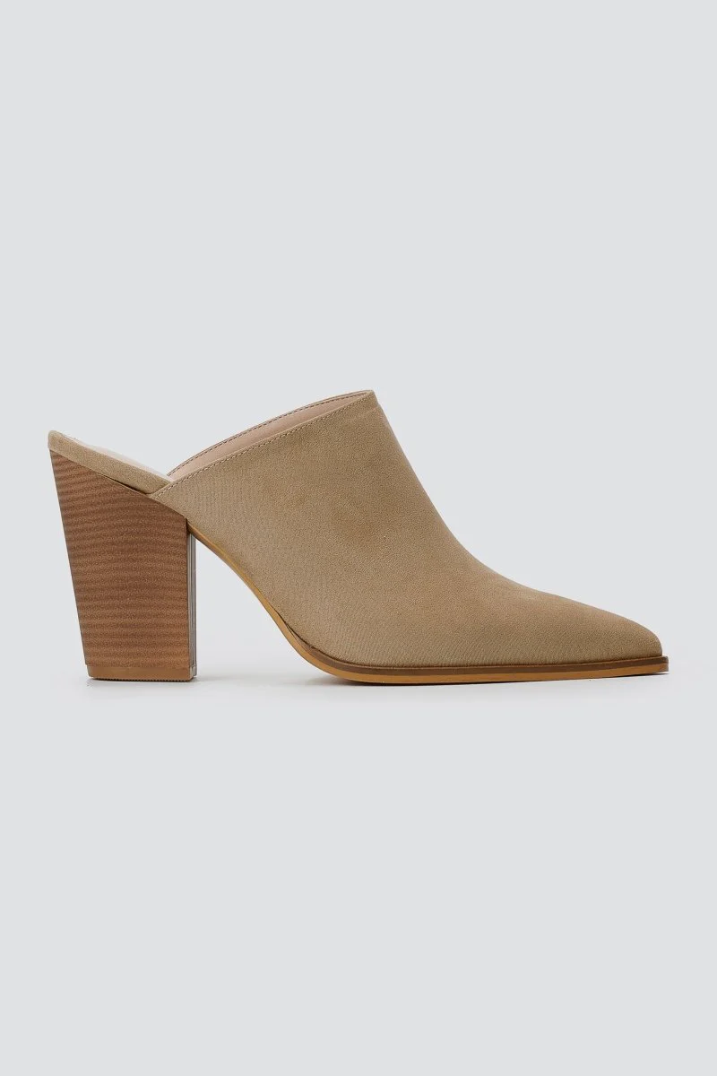 Clogs με τετράγωνο τακούνι - Μπεζ Σουέντ - Image 3