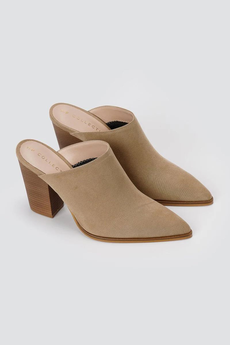 Clogs με τετράγωνο τακούνι - Μπεζ Σουέντ - Image 4