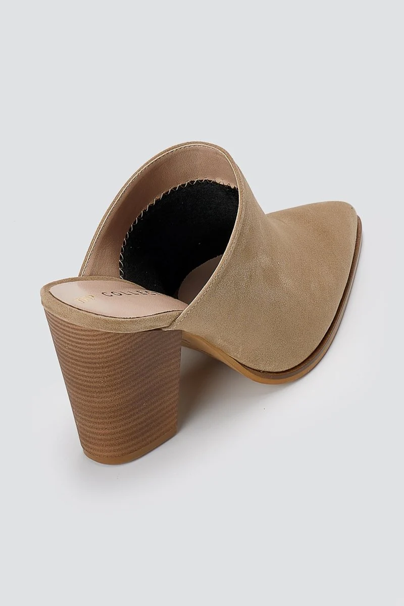 Clogs με τετράγωνο τακούνι - Μπεζ Σουέντ - Image 7
