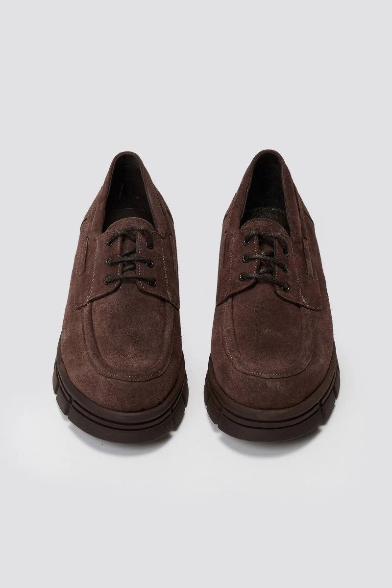 Oxfords με τρακτερωτή σόλα - Καφέ Σουέντ - Image 3