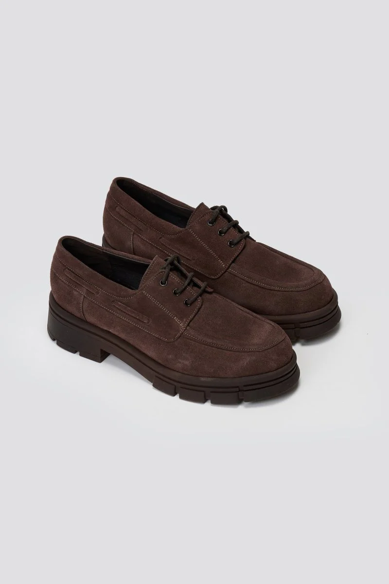 Oxfords με τρακτερωτή σόλα - Καφέ Σουέντ - Image 4