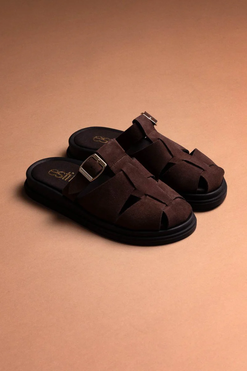 Σουέντ clogs με αγκράφα - Καφέ - Image 2
