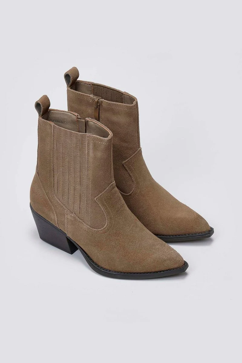 Μποτάκια Cowboy Δερμάτινα - Taupe Suede - Image 4