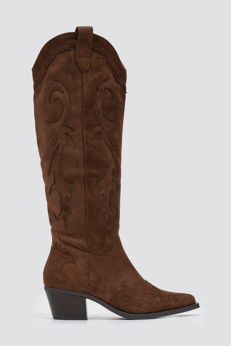 Cowboy Μπότες με τετράγωνο τακούνι - Λαδί Suede - Image 5