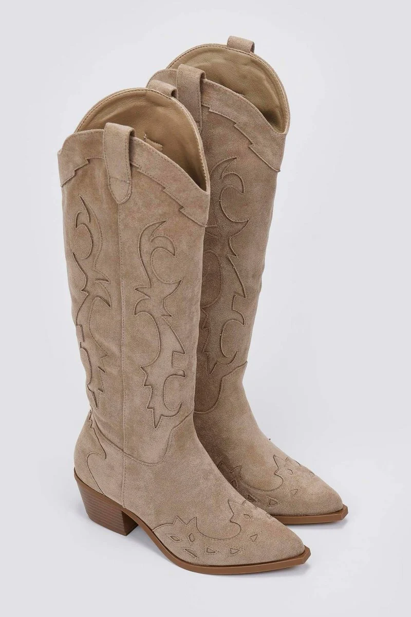 Cowboy Μπότες με τετράγωνο τακούνι - Taupe Suede - Image 6