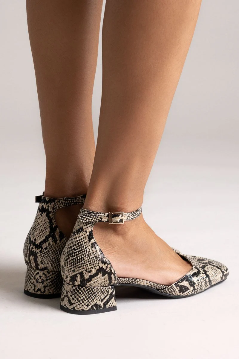 Μπαλαρίνες με μπαρέτα - Ιβουάρ Μαύρο Snake Print - Image 5