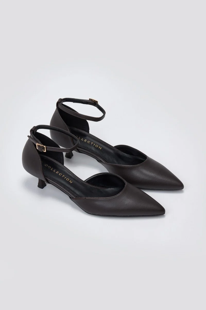 Γόβες με μπαρέτα και kitten heel - Σκούρο Καφέ Ματ - Image 4