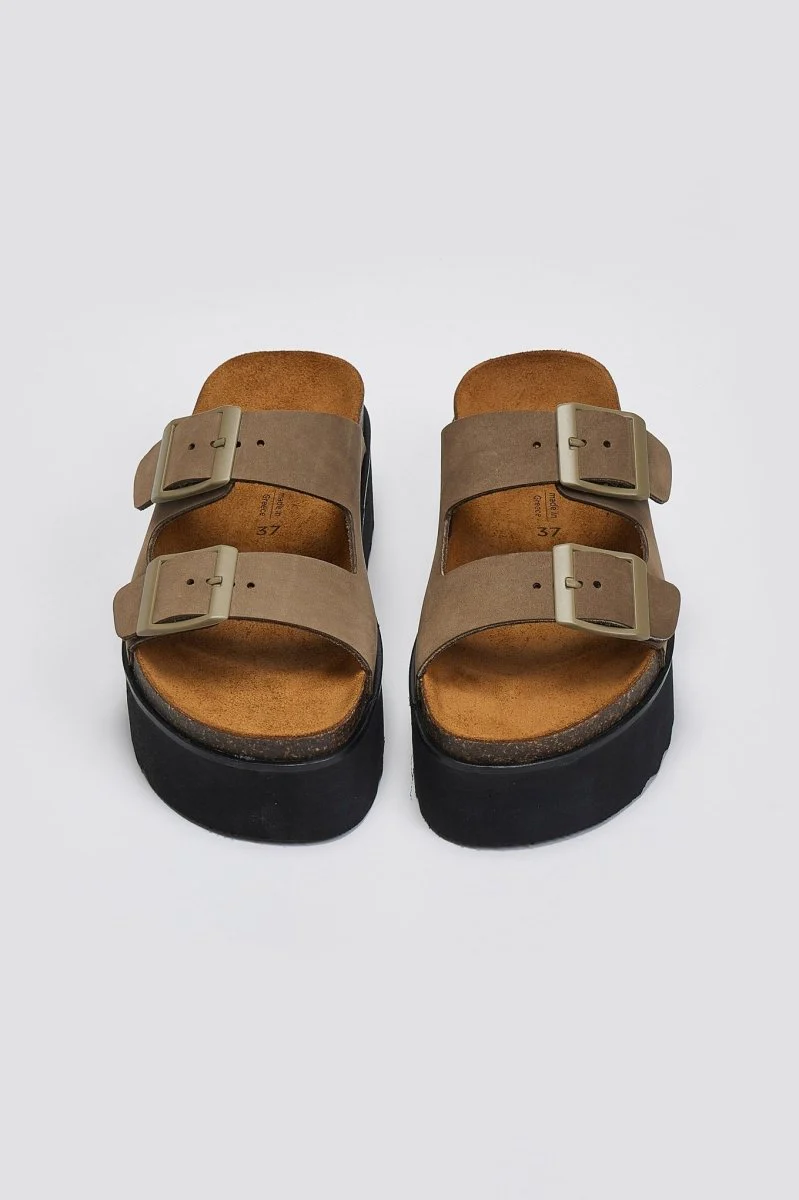 Σανδάλια flatforms nubuck - Λαδί - Image 2
