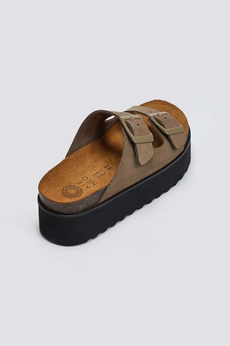 Σανδάλια flatforms nubuck - Λαδί - Image 3