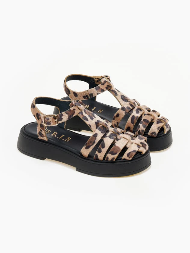Δερμάτινα flatform σανδάλια fisherman - λεοπάρ - Image 4