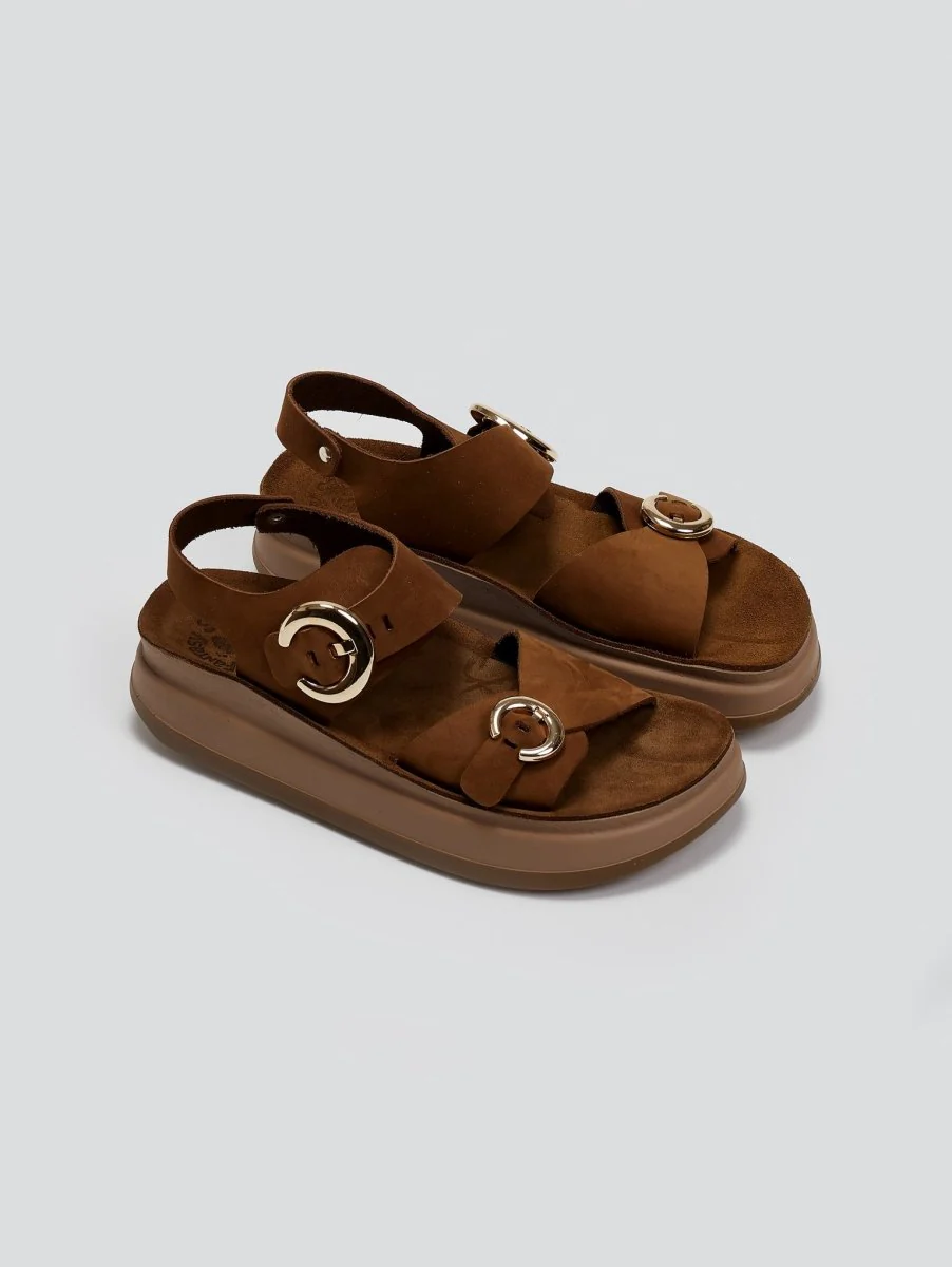 Δερμάτινα σανδάλια flatform- μόκα